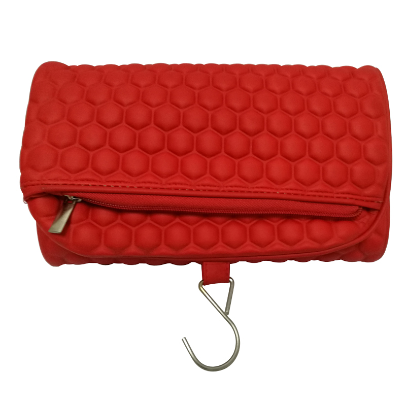 Red cosmetic bag with zip